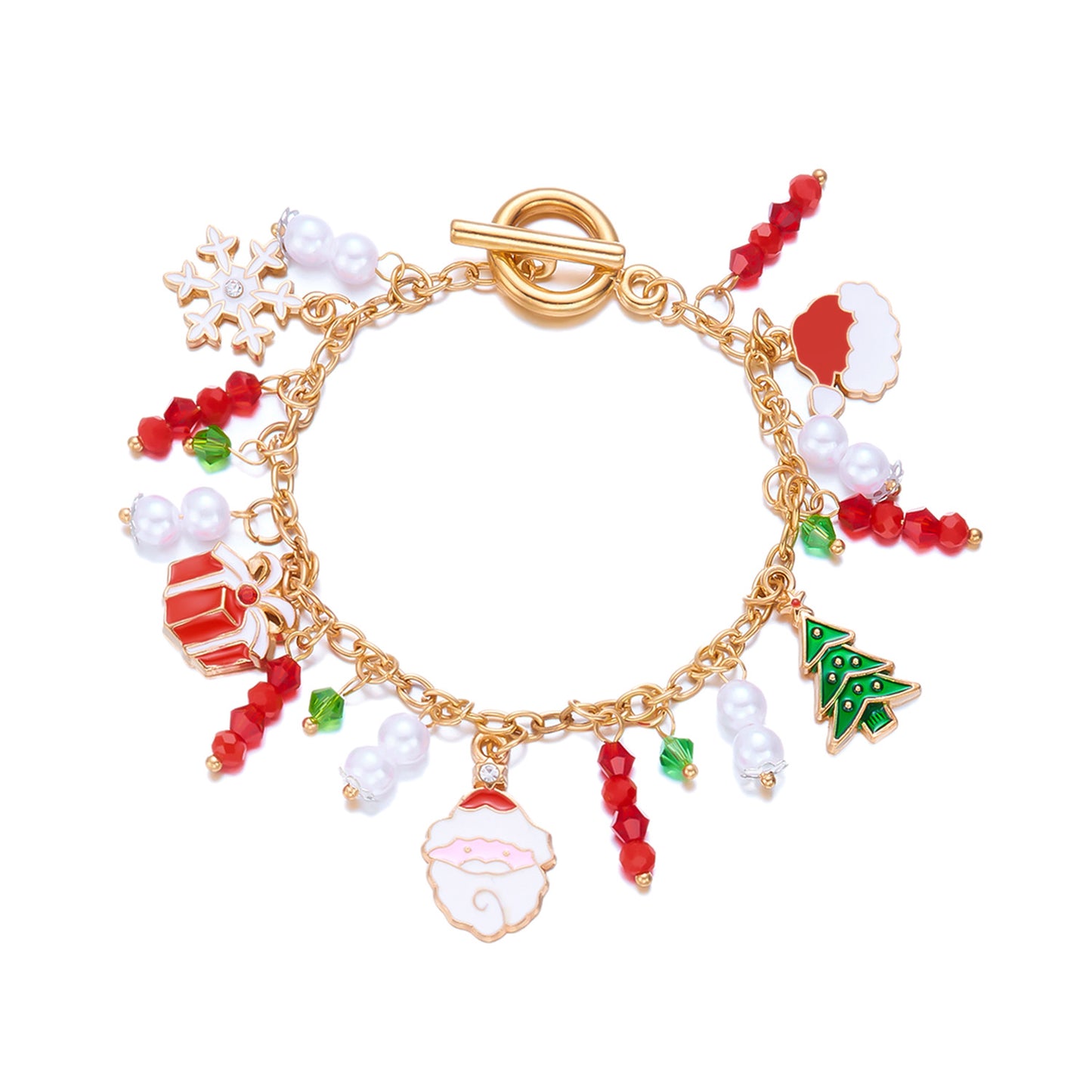 Pulsera de aleación con colgante creativo de hombre de jengibre y árbol de Navidad para mujer con motivos de copo de nieve, reno y Papá Noel
