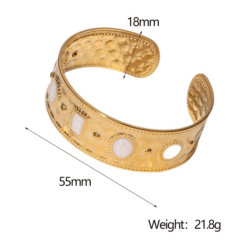 Luxury Vintage-Inspired Irregular Shape Stainless Steel Bracelet for Women with 18K Gold Plating and Enamel Finish