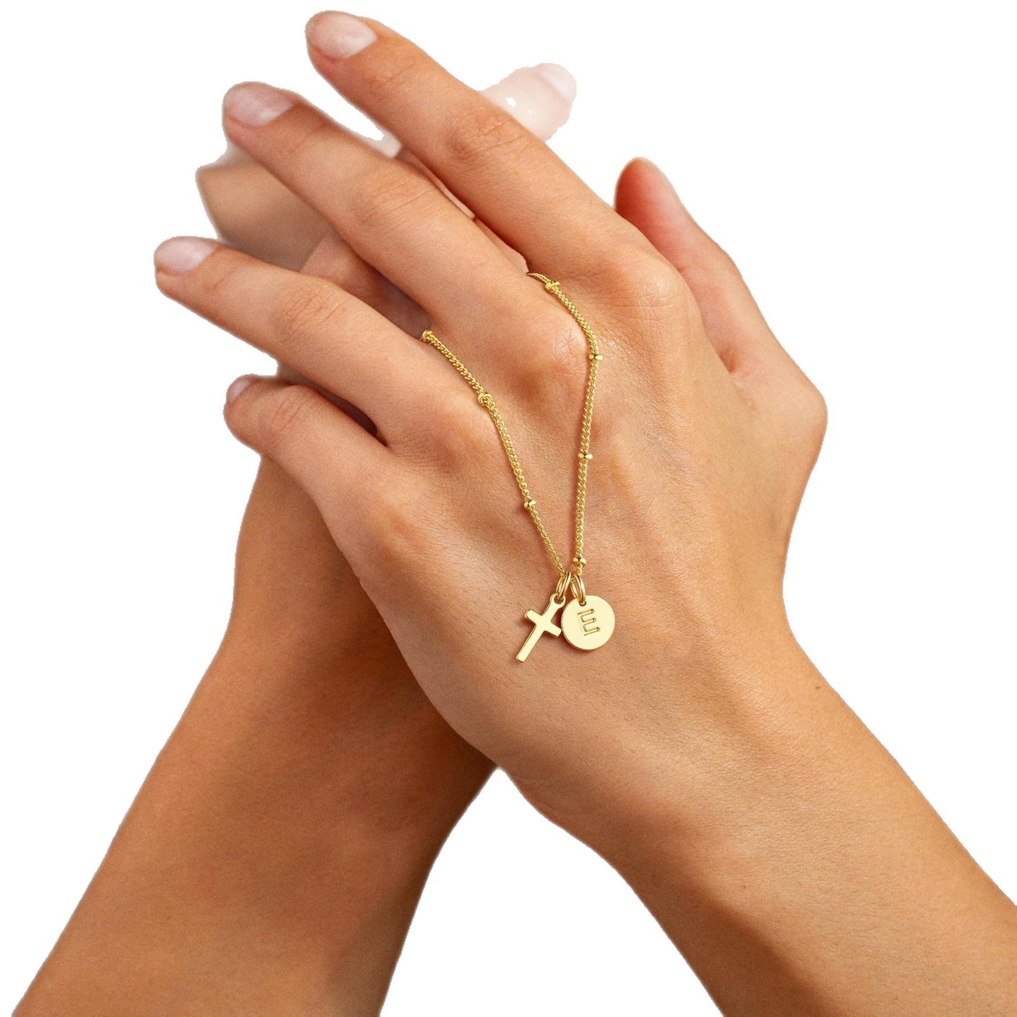 Luxury Elegant Stainless Steel Plated Cross Letter Pendant Necklace Ball Chain Women's Jewelry