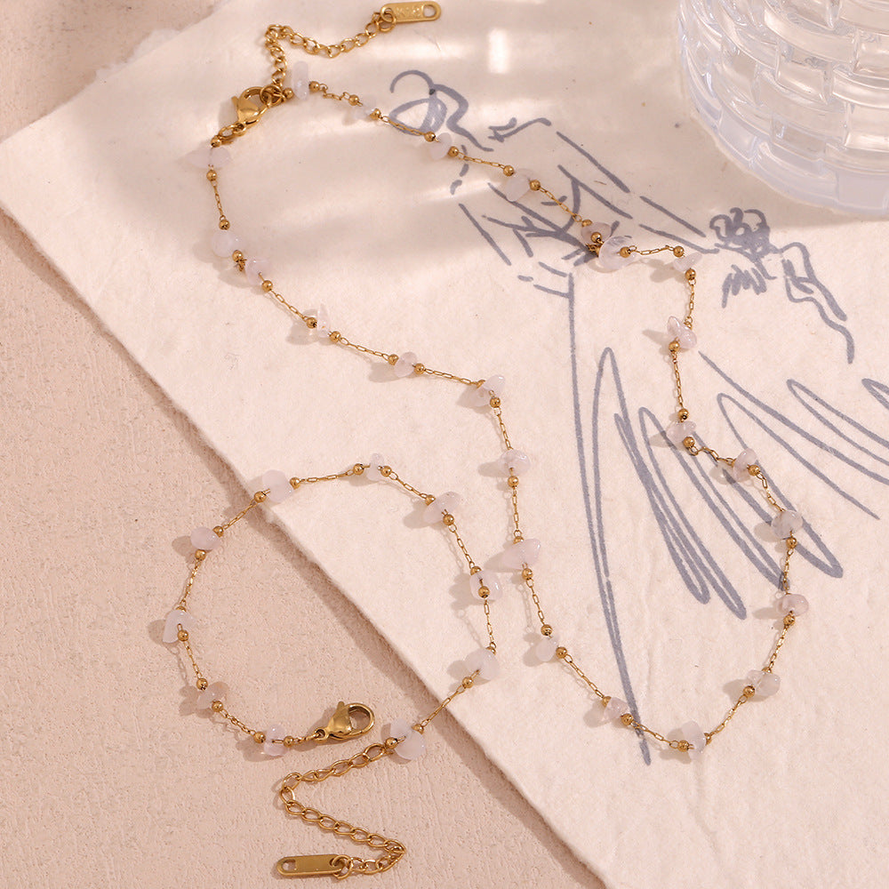 Collana Minimalista Geometrica da Donna in Acciaio Inossidabile con Placcatura in Oro 18K e Accenti di Cristallo Rosa
