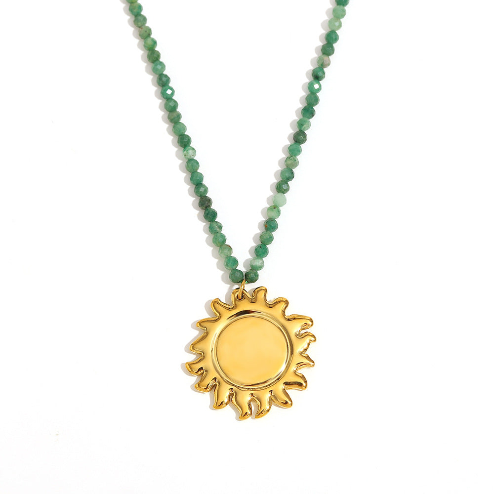 Fashionable Geometric Stainless Steel Plated 18K Gold Sun Starfish Salmon Pearl Pendant Necklace for Women