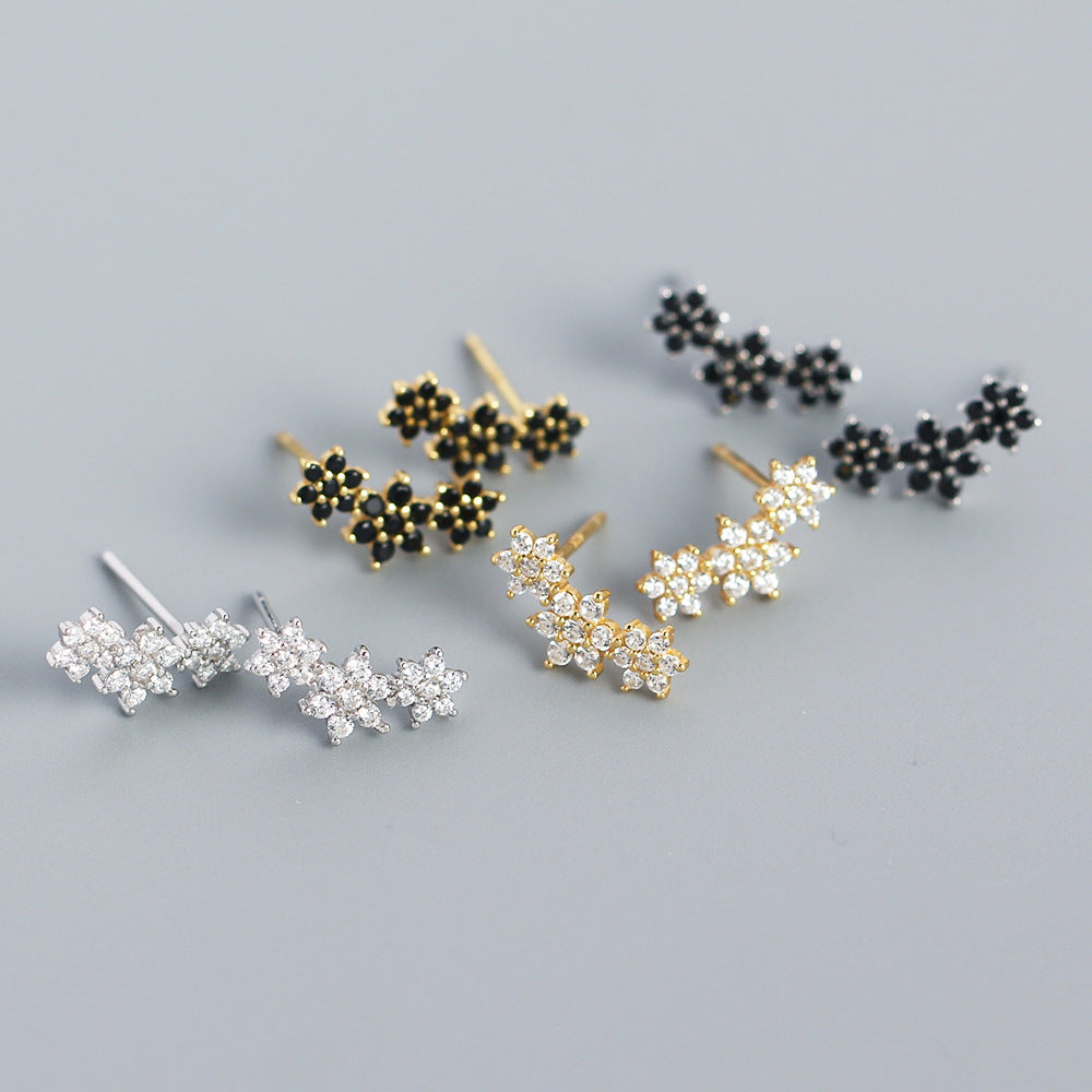 Sweet Elegant 925 Sterling Silver Floral Rhinestone Inlay Stud Earrings