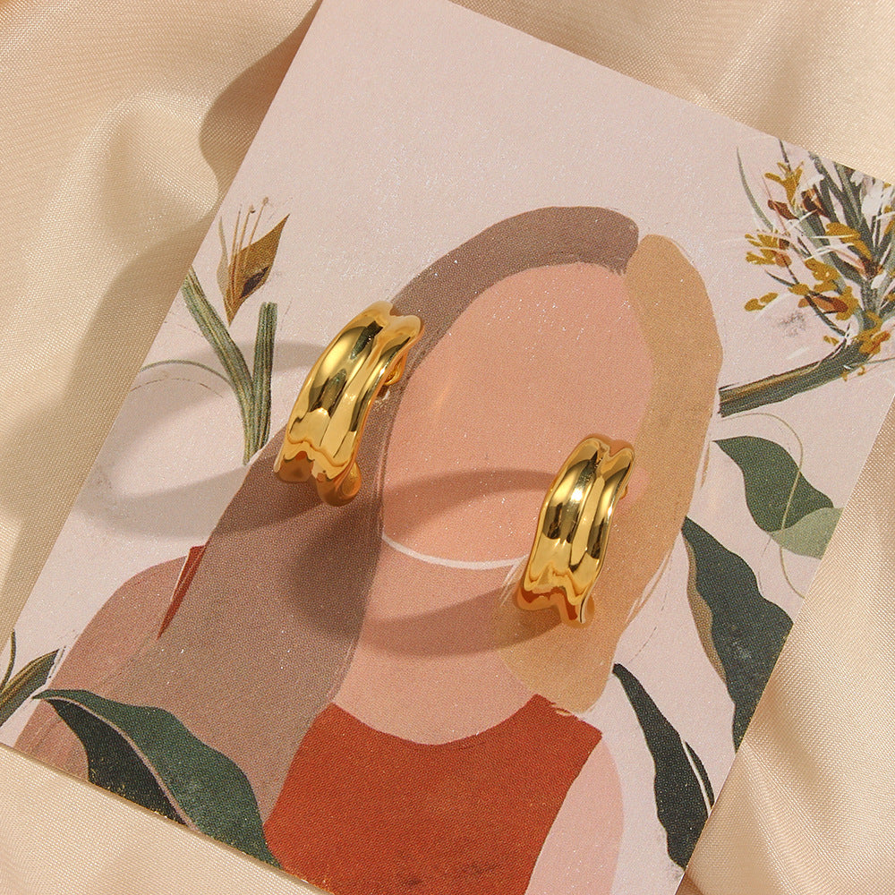 Minimalist Geometric Stainless Steel 18K Gold Plated Irregular Curved Hoop Earrings for Women
