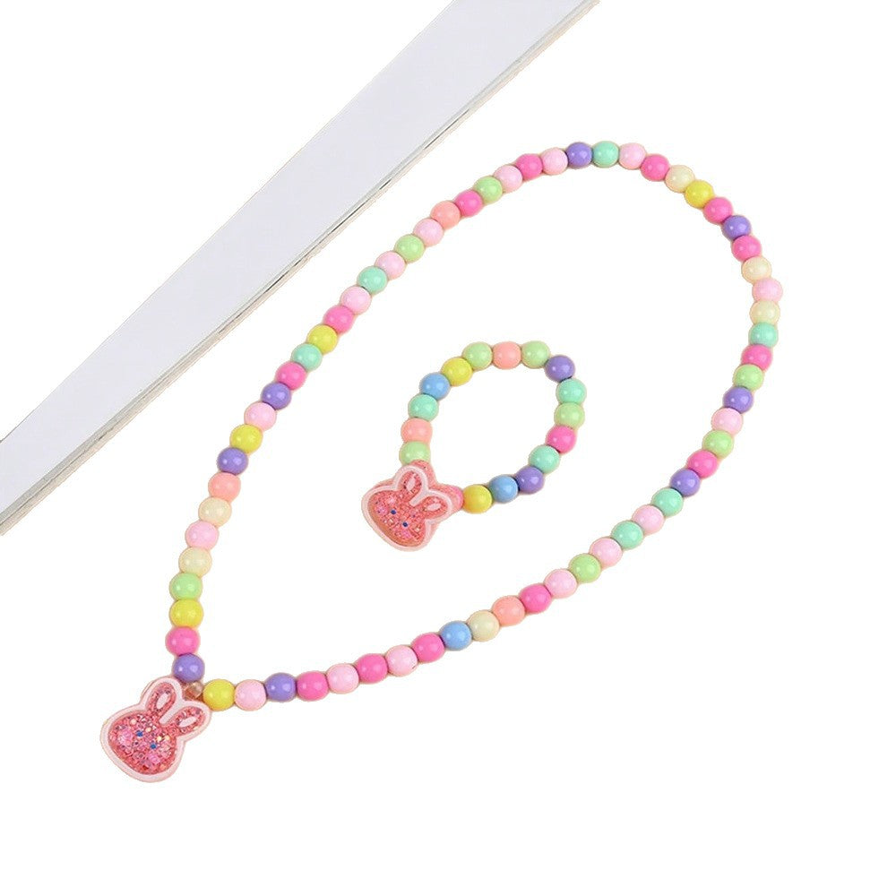 Set de Collar de Conejo de Resina de Dibujos Animados para Niños con Cadena de Cuentas, Regalo de Joyería Infantil Hecho a Mano para Edades de 3 a 10 Años