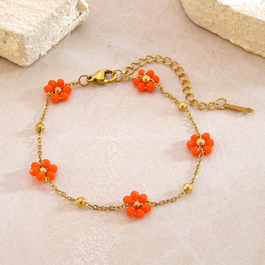 Sweet Floral Plated Stainless Steel Bracelet for Women