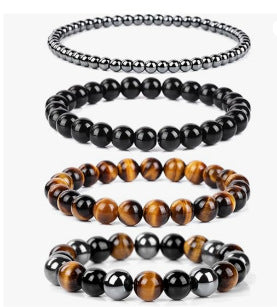 Minimalist Round Agate Geometric Bracelet Set Unisex