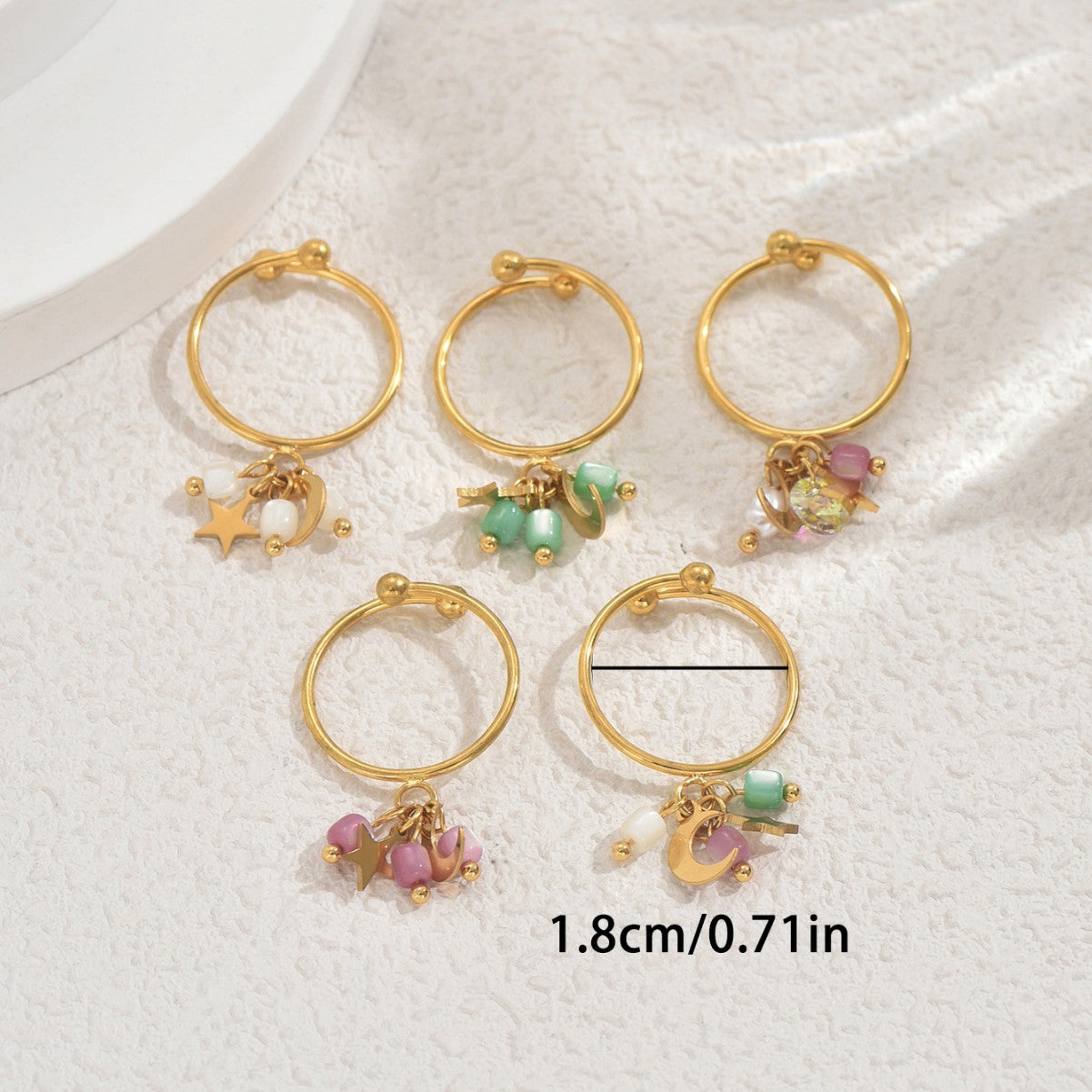 Anillo Abierto Geométrico para Mujer con Diseño de Estrella y Luna, Banda de Cobre con Incrustaciones de Perlas, Anillo de Dedo Minimalista de Moda para Dedo Índice