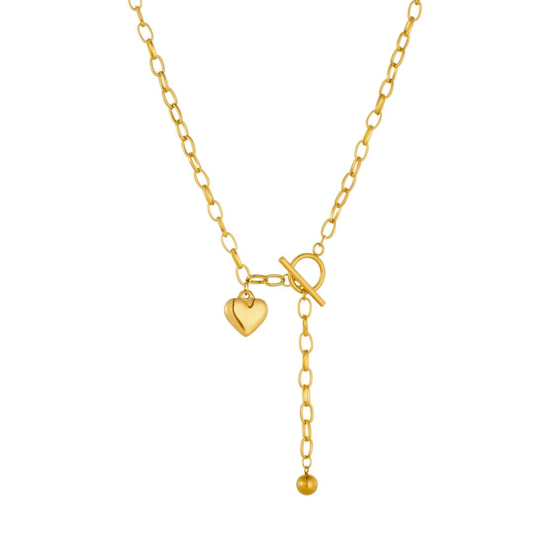 Punk Minimalist Heart Stainless Steel Plated Necklace with Irregular Cable Chain and OT Clasp for Women