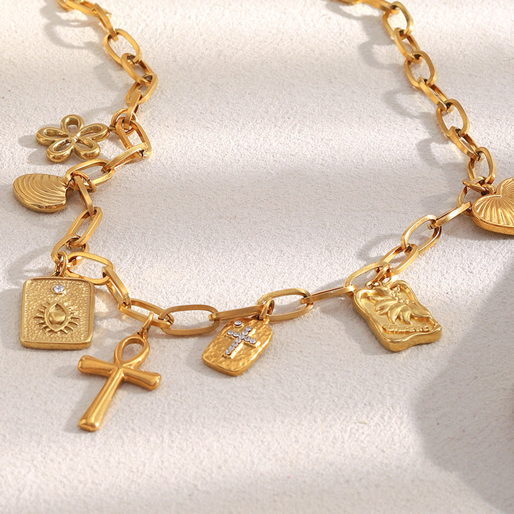 Luxury Minimalist Cross Pendant 18K Gold Plated Stainless Steel Necklace for Women DIY Charm Bar