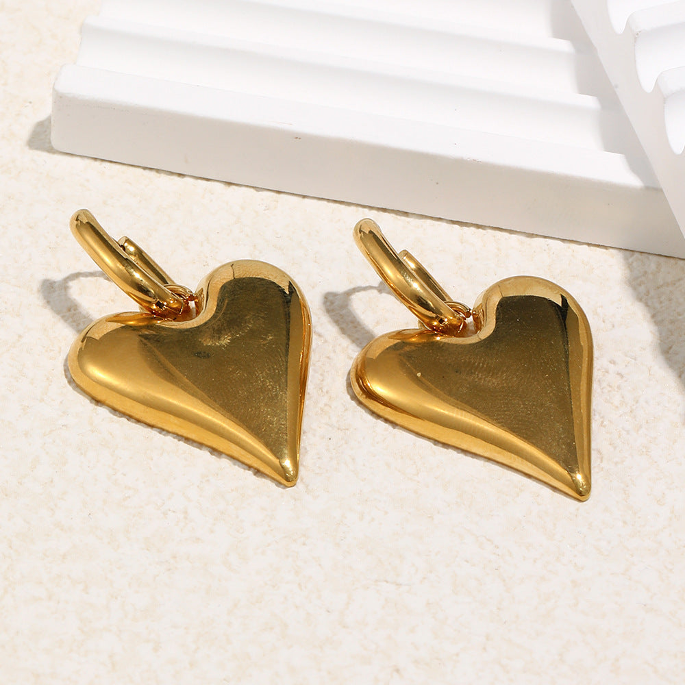 Minimalist Geometric Stainless Steel 18K Gold Plated Smooth Heart Stud Earrings for Women