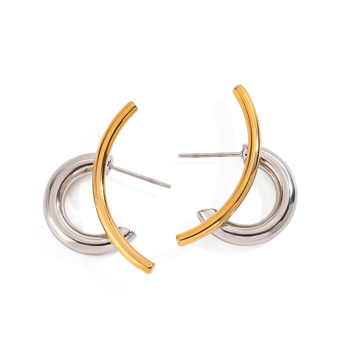 Minimalist Geometric Letter C Two-Tone Plated Stainless Steel Stud Earrings for Women