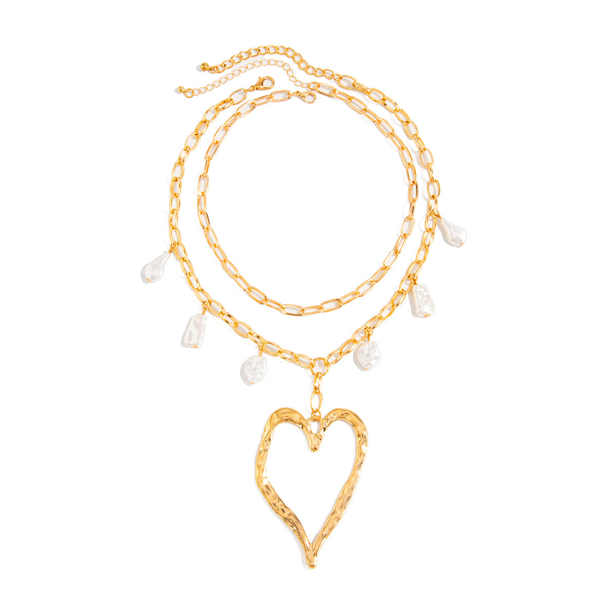 Luxury Minimalist Heart Shape Alloy Plated Necklace with Baroque Pearl Pendant for Women