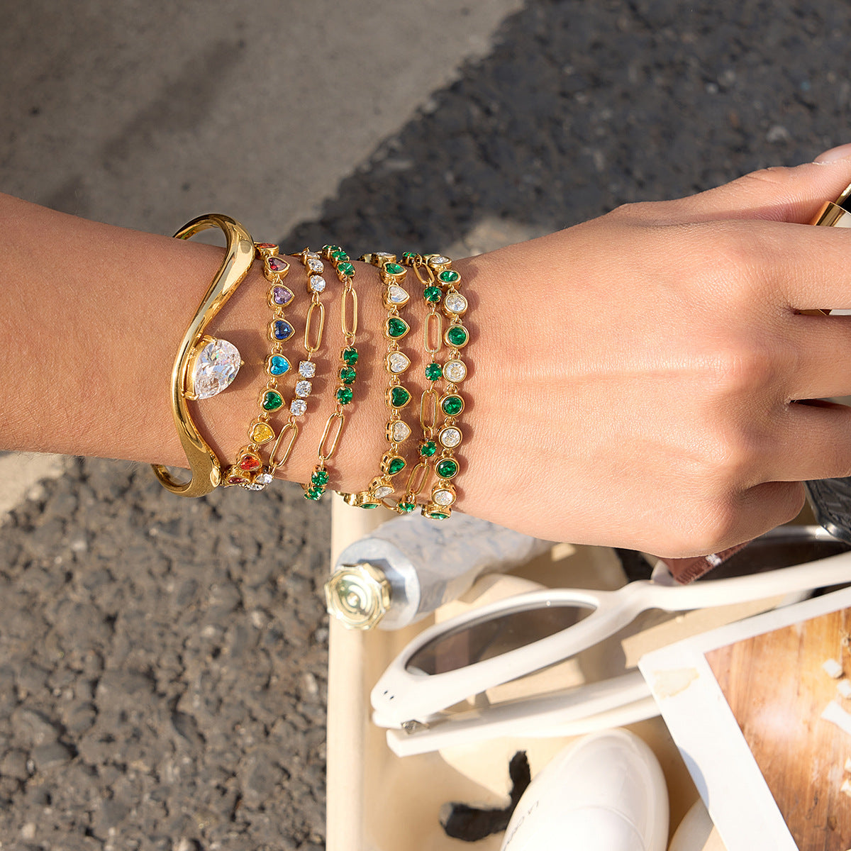 Elegant Geometric Stainless Steel Plated Bracelet with Cubic Zirconia for Women