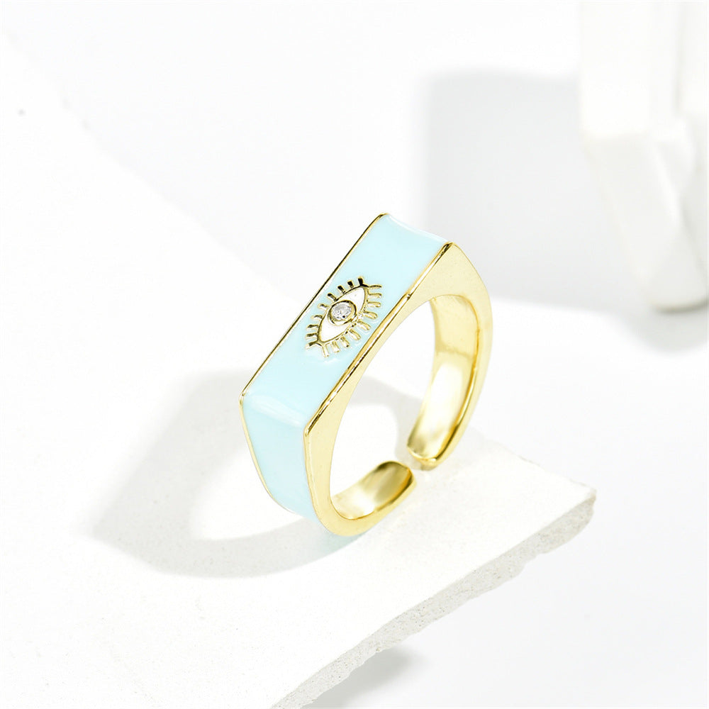 Gold Drip Oil Geometric Brass Ring with Micro-inlaid Cubic Zirconia for Women