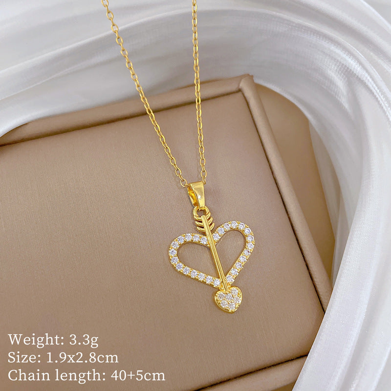 Sweet Minimalist Cross Micro-Inlaid Cubic Zirconia Brass Pendant Titanium Steel Necklace for Unisex