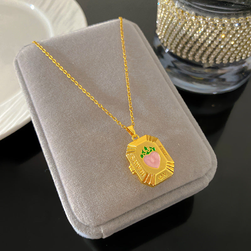 Vintage Drip Oil Floral Heart Oval Pendant Gold Plated Brass Necklace for Women