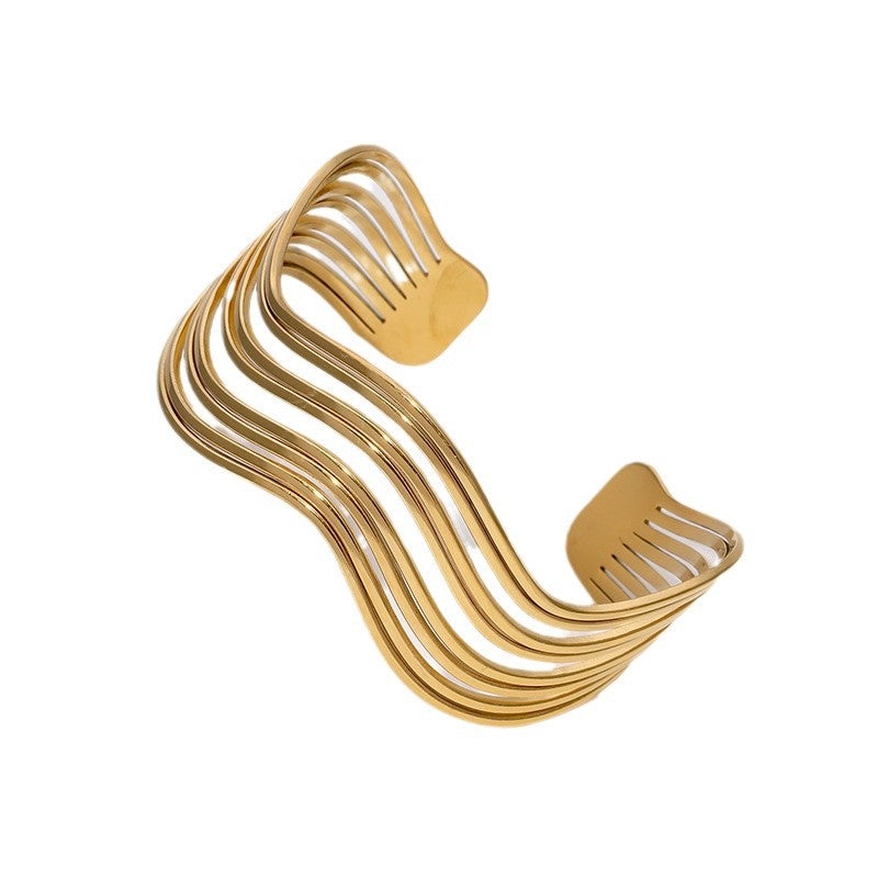 Bracciale da donna in acciaio inossidabile a linea geometrica minimalista con finitura placcata