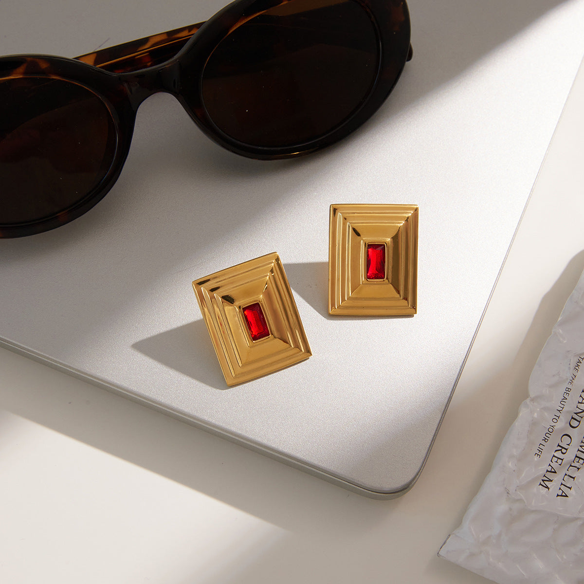 Luxury Minimalist Geometric Square Plated Stainless Steel Earrings for Women