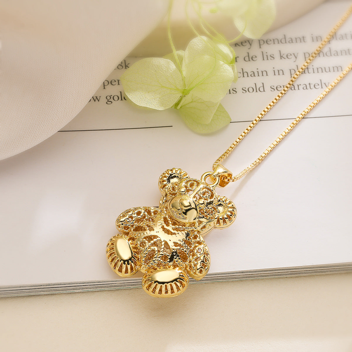 Minimalist Bear-Shaped Copper Necklace with Real Gold Plating and Zircon Inlay for Women