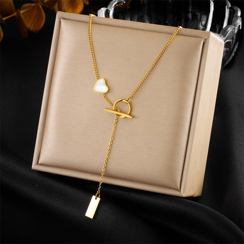 Vintage Minimalist Gold-Plated Stainless Steel Heart Butterfly Eye Pearl Pendant Multi-Layer Necklace