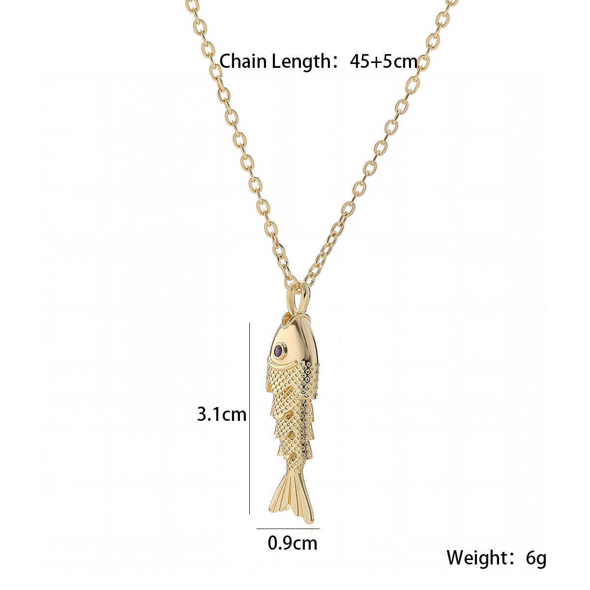 Minimalist 18K Gold Plated Brass Geometric Fish Pendant Necklace for Women