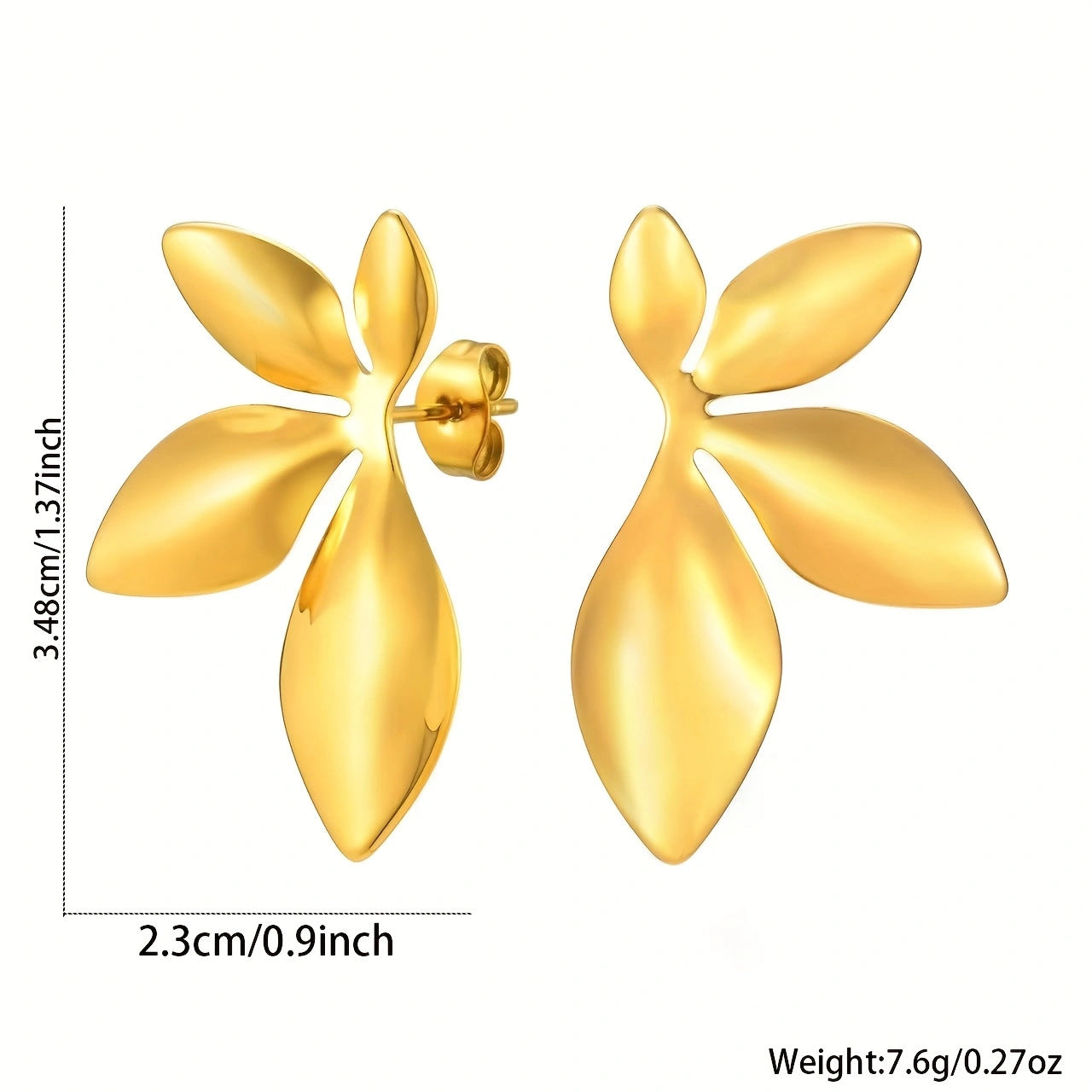 Elegant Polished Leaf Stainless Steel Earrings for Women
