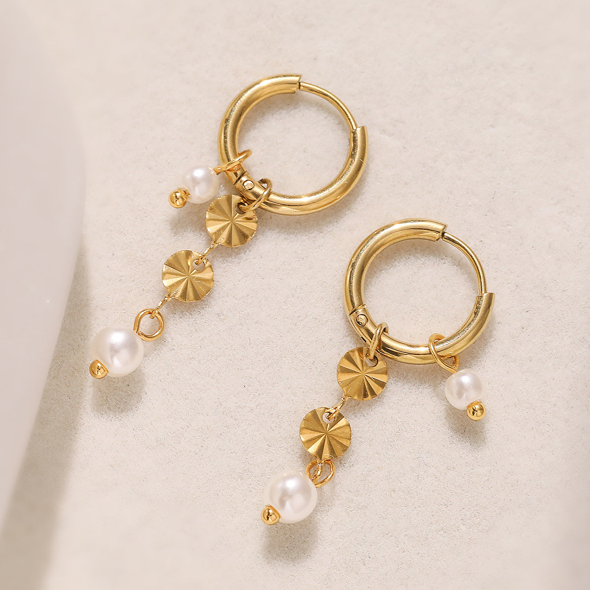 Elegant Minimalist 18K Gold Plated Geometric Stainless Steel Pearl Tassel Earrings for Women