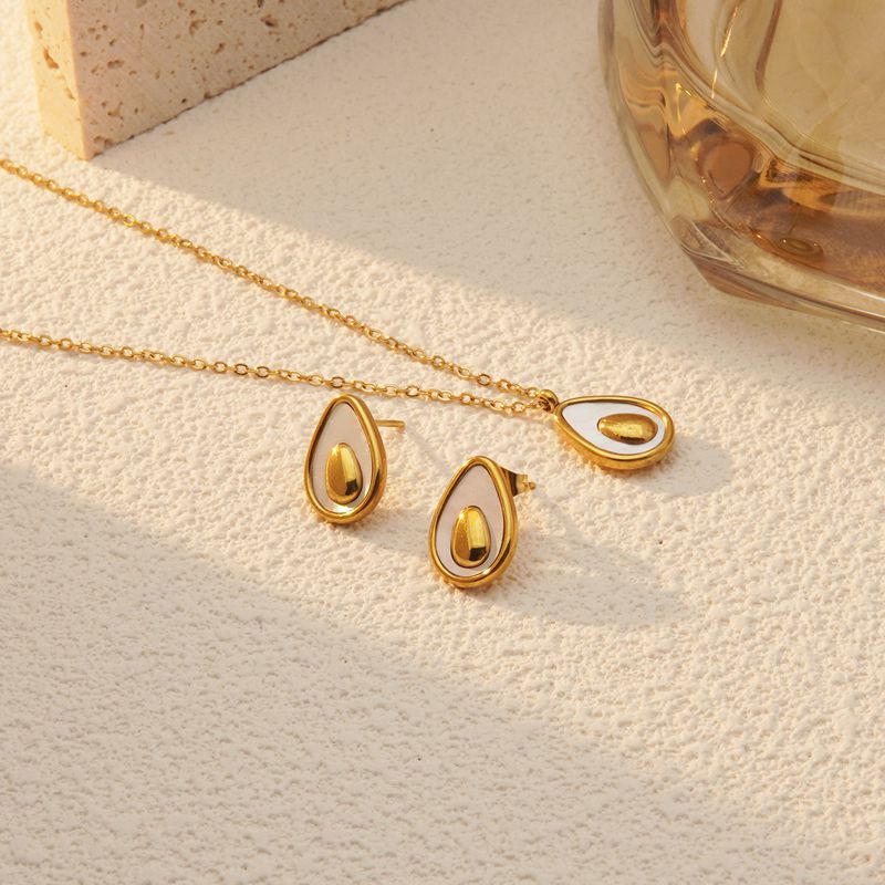 Set di gioielli placcati in acciaio inossidabile con motivo avocado minimalista da donna
