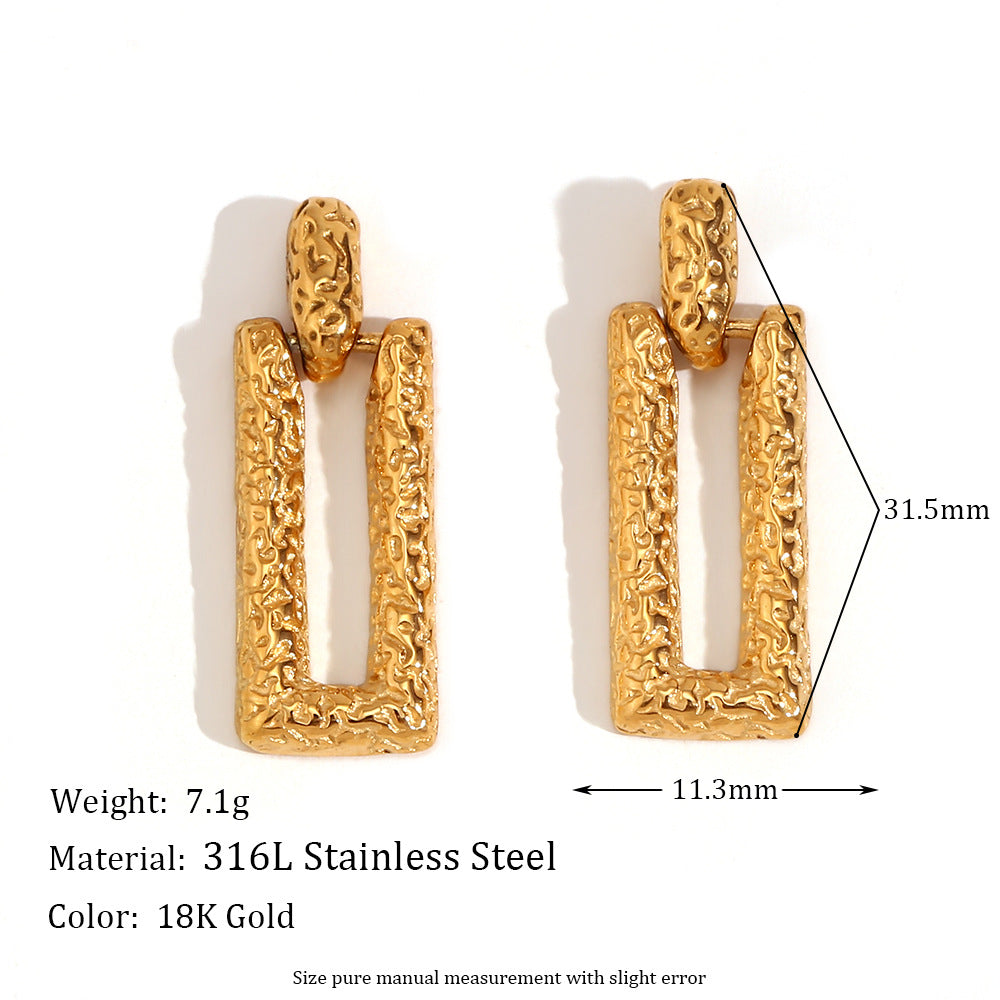 Vintage-Inspired Geometric Stainless Steel Earrings with 18K Gold Plating for Women