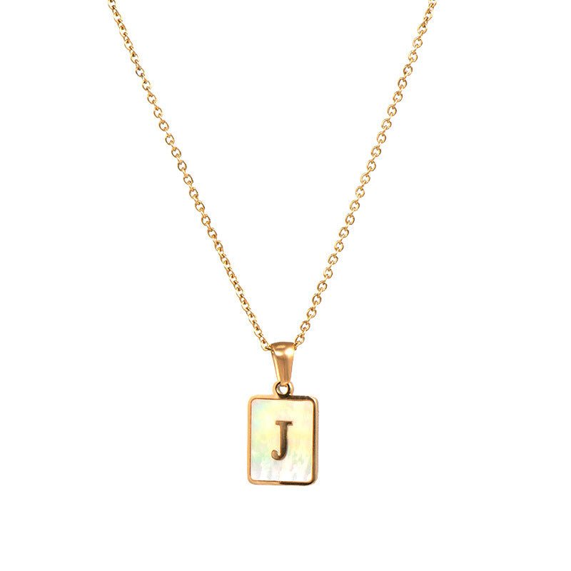 Minimalist 18K Gold Plated Square Letter Pendant Necklace Stainless Steel Shell Design for Women