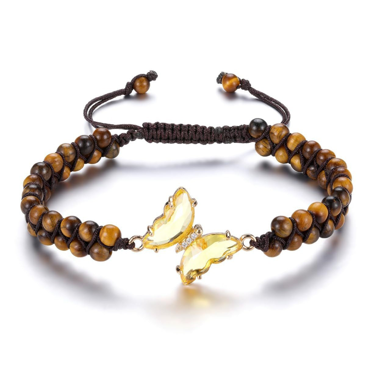 Casual Butterfly Crystal Amethyst Tiger Eye Agate Handmade Woven Bracelet Unisex Adjustable