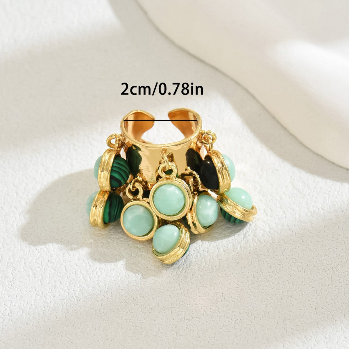 Anello aperto geometrico in stile bohémien per donne realizzato in rame con intarsio di pietre preziose