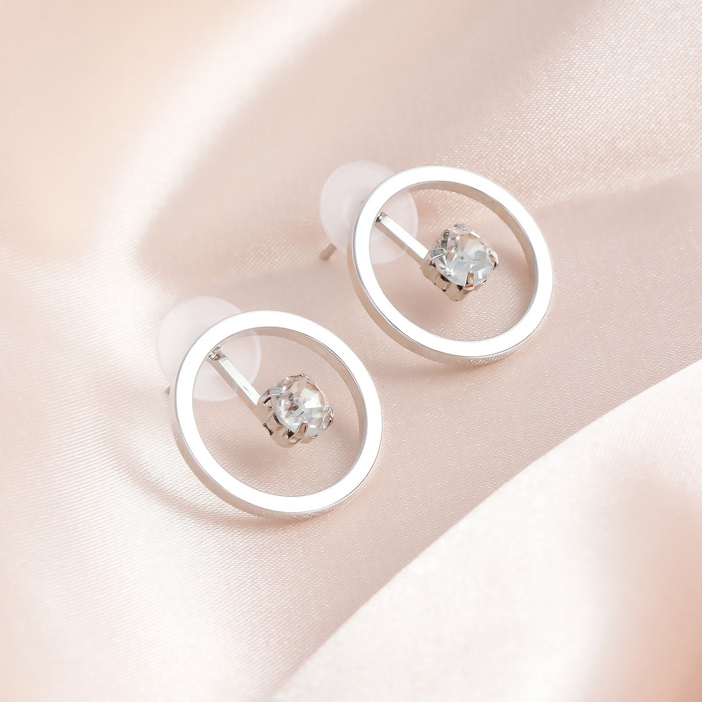 Pendientes de aro redondos geométricos colgantes para mujer con incrustaciones de diamantes de imitación y acabado chapado