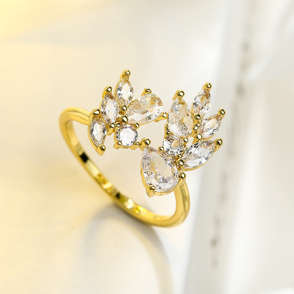 Anello Aperto Geometrico Minimalista da Donna in Rame con Zirconi Micro-Pavé