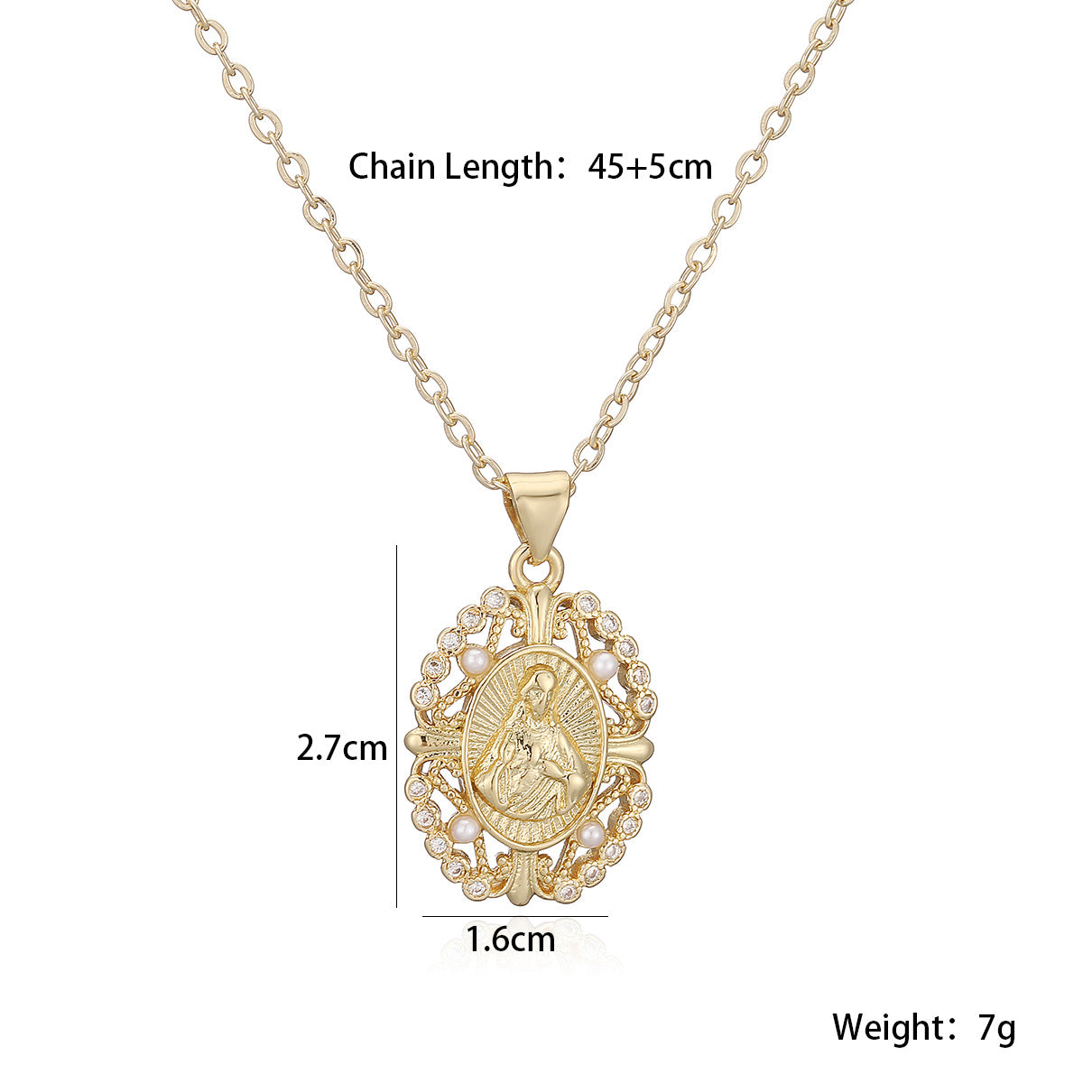 Minimalist Geometric 18K Gold Plated Brass Pendant with Cubic Zirconia and Pearl