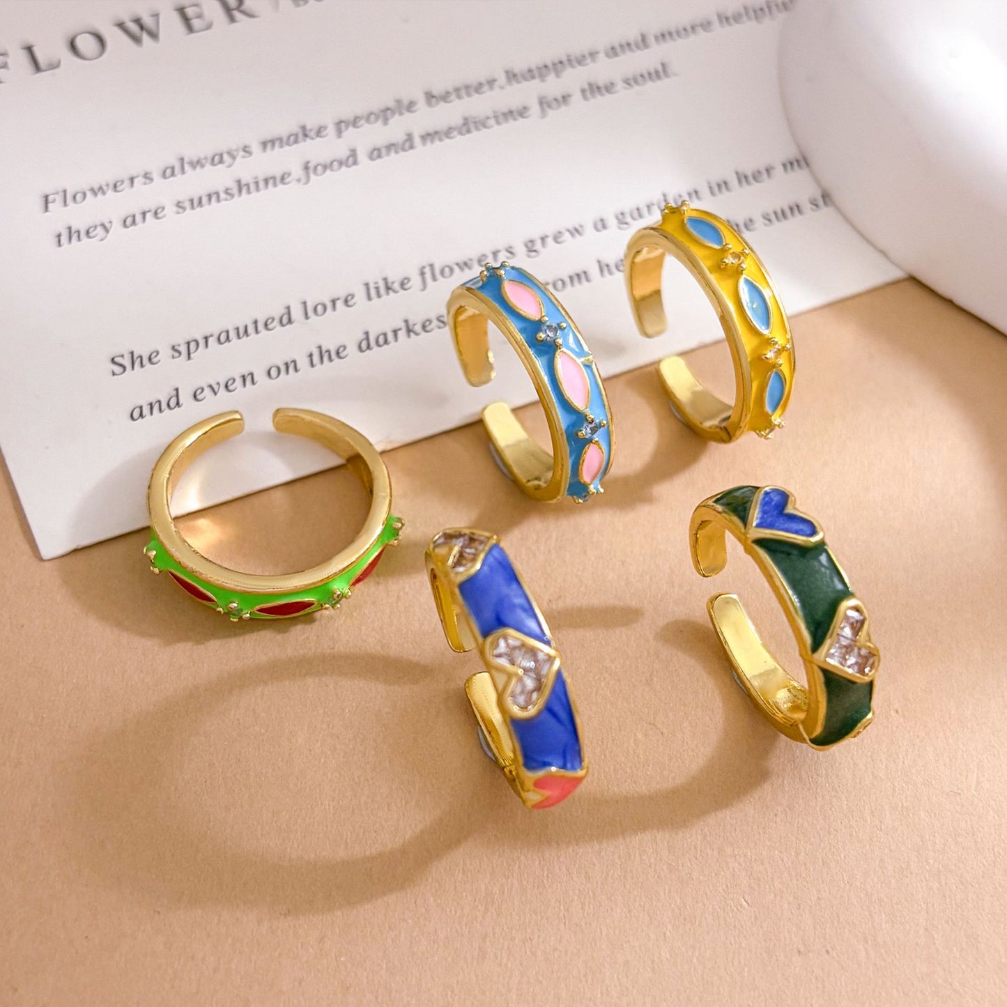 Sweet Gold Plated Brass Heart Open Ring for Women