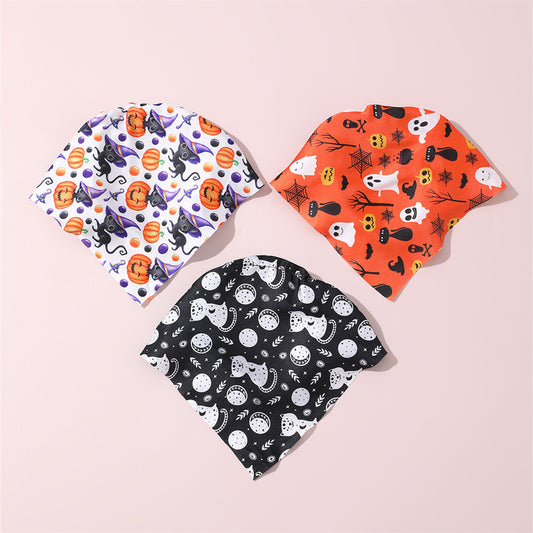Conjunto de diademas infantiles con temática de Halloween, con diseños de calabaza, fantasma y calavera, hechas de tela
