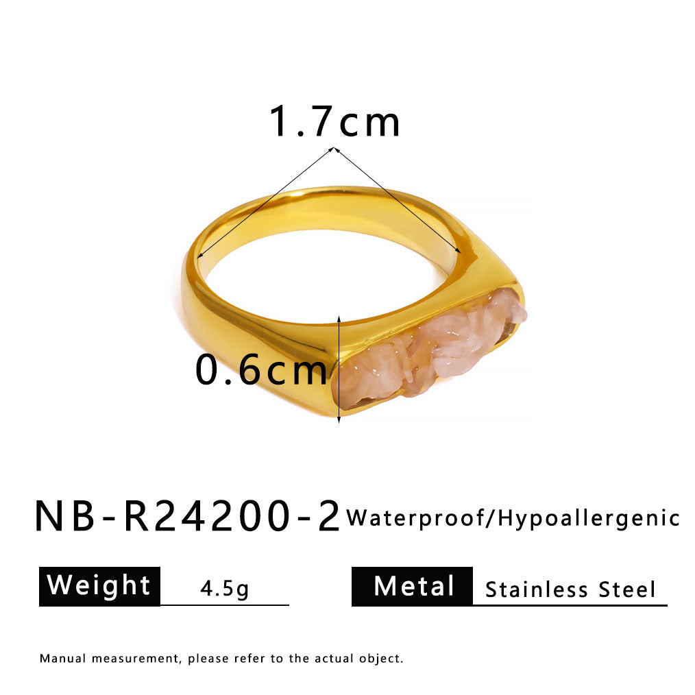 Anello Minimalista in Acciaio al Titanio con Intarsio in Pietra Naturale, Design a U e Geometrico, Finitura Galvanizzata per Uomo e Donna
