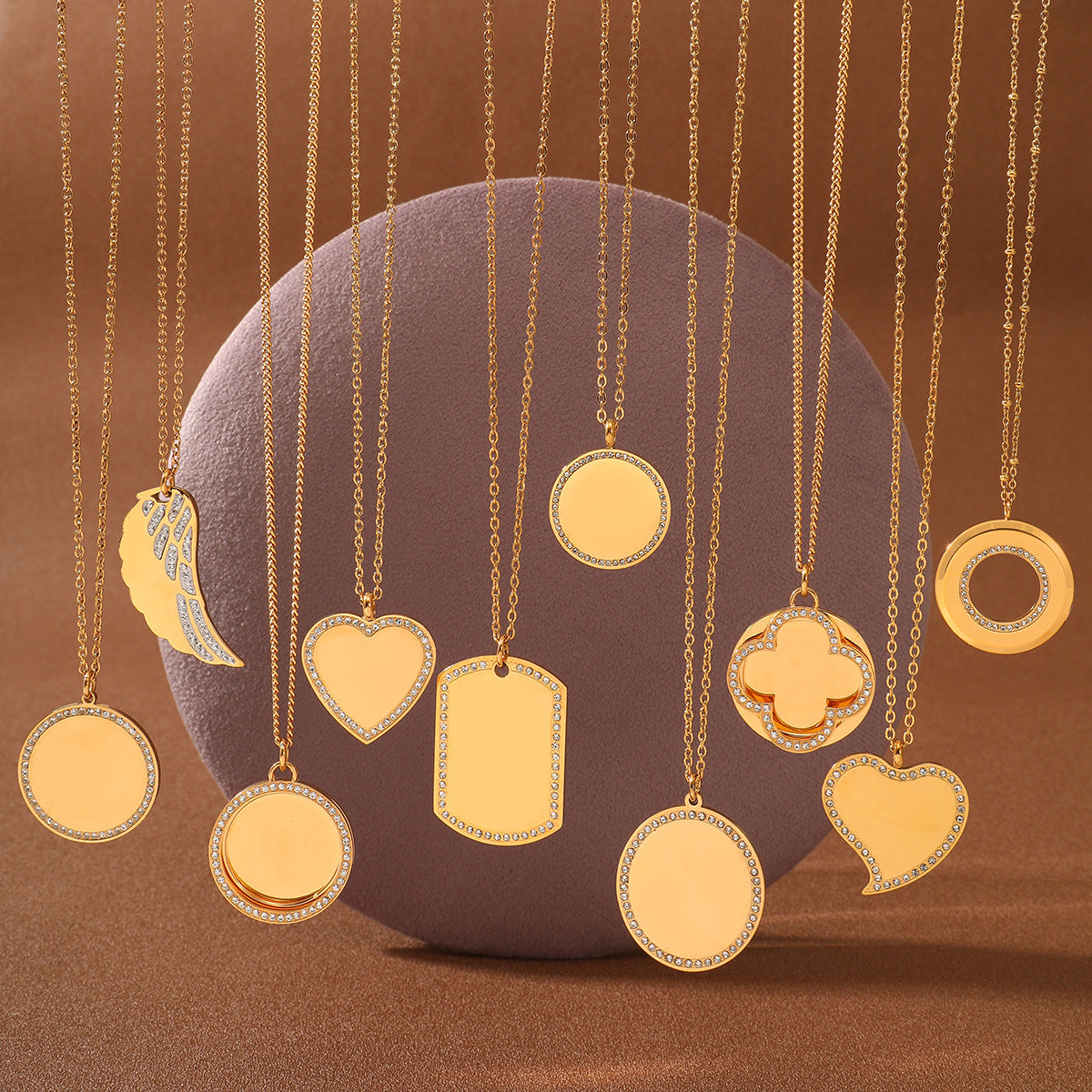 Minimalist 18K Gold Plated Geometric Round Stainless Steel Pendant Necklace Unisex DIY Charm Bar