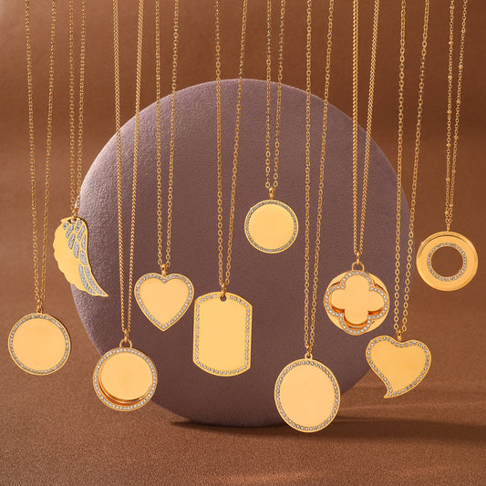 Minimalist 18K Gold Plated Geometric Round Stainless Steel Pendant Necklace Unisex DIY Charm Bar