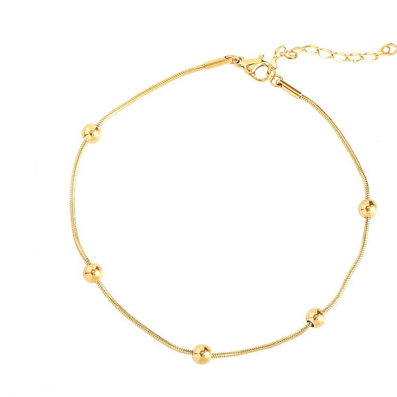 Minimalist Geometric 18K Gold Plated Titanium Steel Beaded Anklet for Women