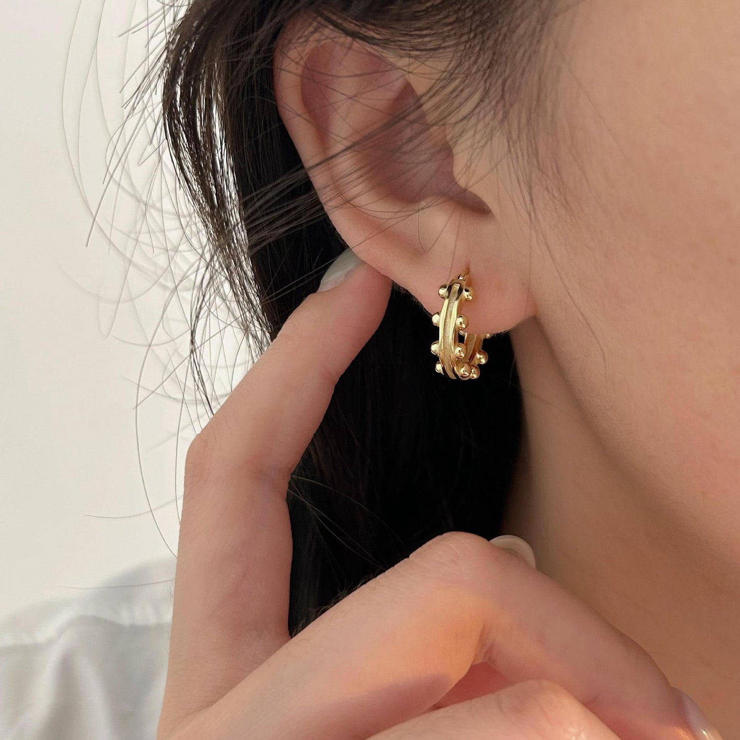 Minimalist Round Bead Stud Earrings in 925 Sterling Silver with Gold Plating, Clean Sweet Aesthetic