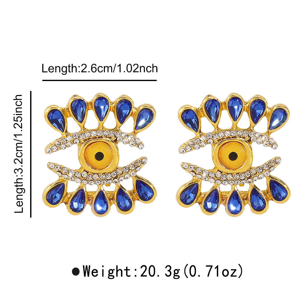 Retro Abstract Eye-Shaped Dripping Water Drop Alloy Earrings with Rhinestone Inlay for Women