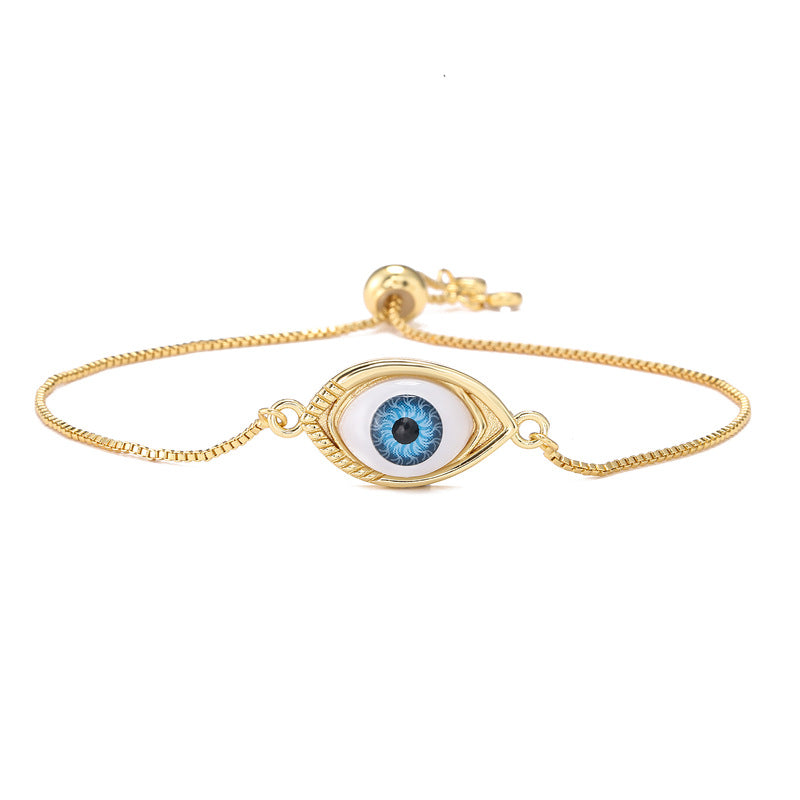 Geometric Evil Eye Cubic Zirconia Brass Bracelet for Women