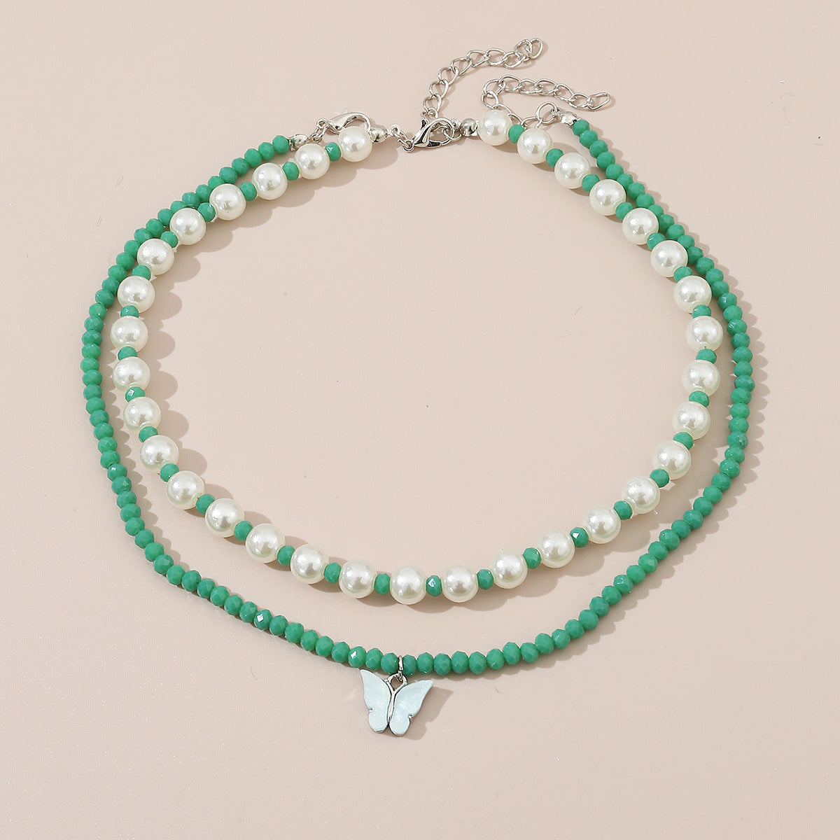 Conjunto de collar con colgante de mariposa minimalista para niñas con cuentas de cristal en cadena de bolas, joyería infantil estilo princesa dulce y linda