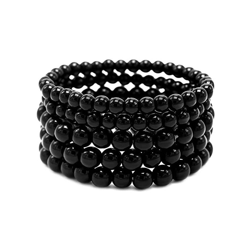 Geometric Faux Pearl Beaded Stretch Bracelet for Women