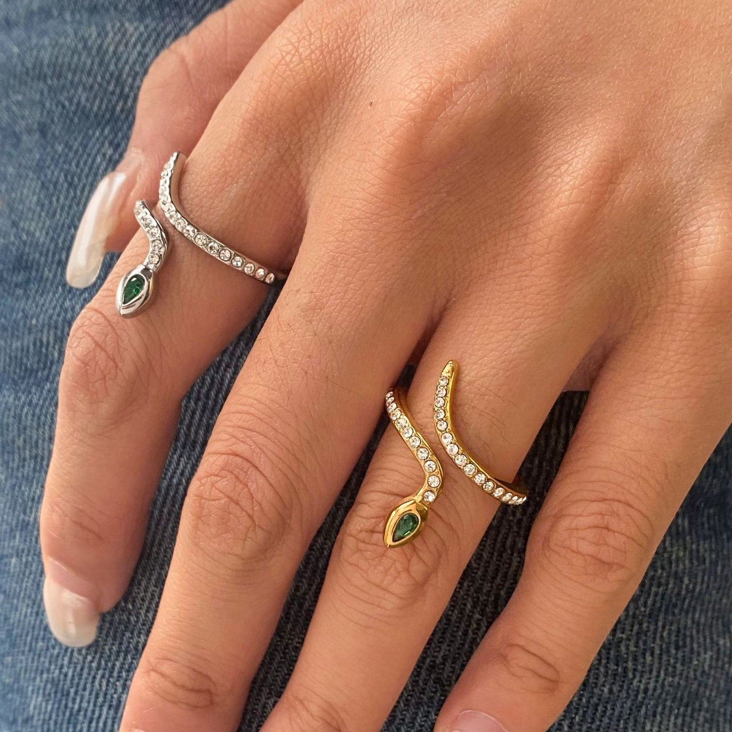 Elegant Geometric Snake Plated Stainless Steel Ring for Women