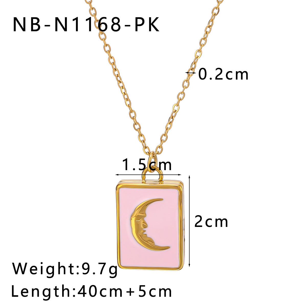 Minimalist Moon and Heart Shaped Enamel Pendant Necklace in Stainless Steel with 18K Vacuum Plated Finish for Women