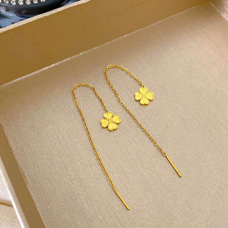 Minimalist Elegant Floral Titanium Steel Drop Earrings for Women