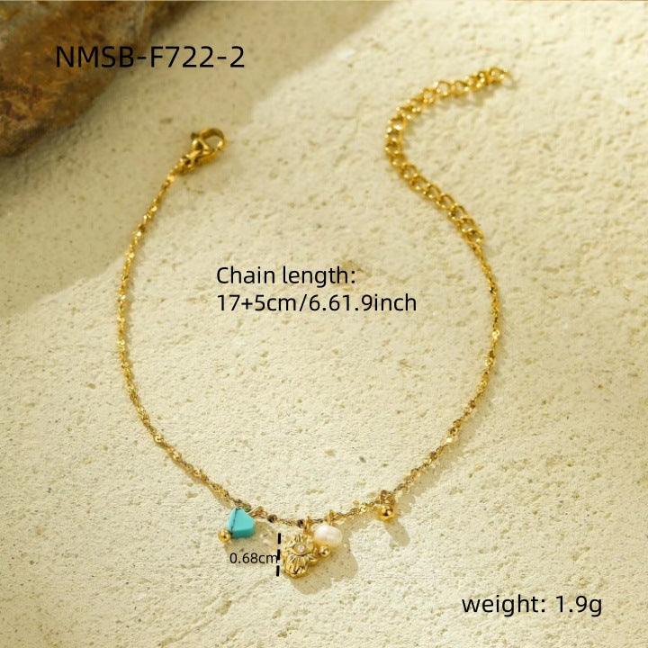 Elegant Fashion-Forward Stainless Steel Bracelet and Titanium Steel Necklace Set with Natural Stone and Pearl Accents for Women
